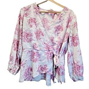 Meraki Wrap Top Peplum Tie Pink  Top Blouse Coquette women Ballet core  L